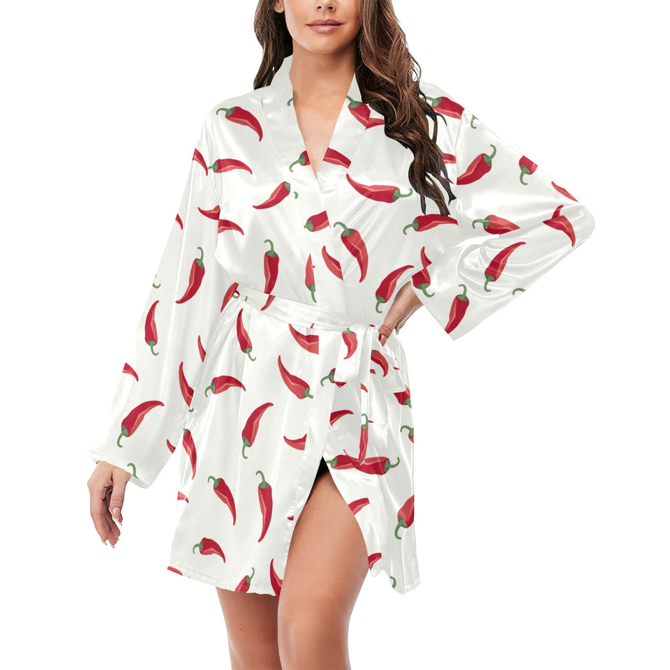 Chili peppers pattern Women's Long Sleeve Belted Night Robe