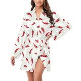 Chili peppers pattern Women's Long Sleeve Belted Night Robe