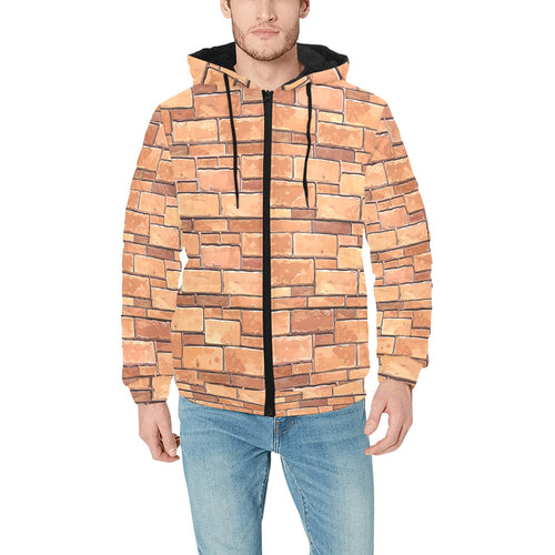 Brick Printed Pattern Print Design 04 Men's Padded Hooded Jacket