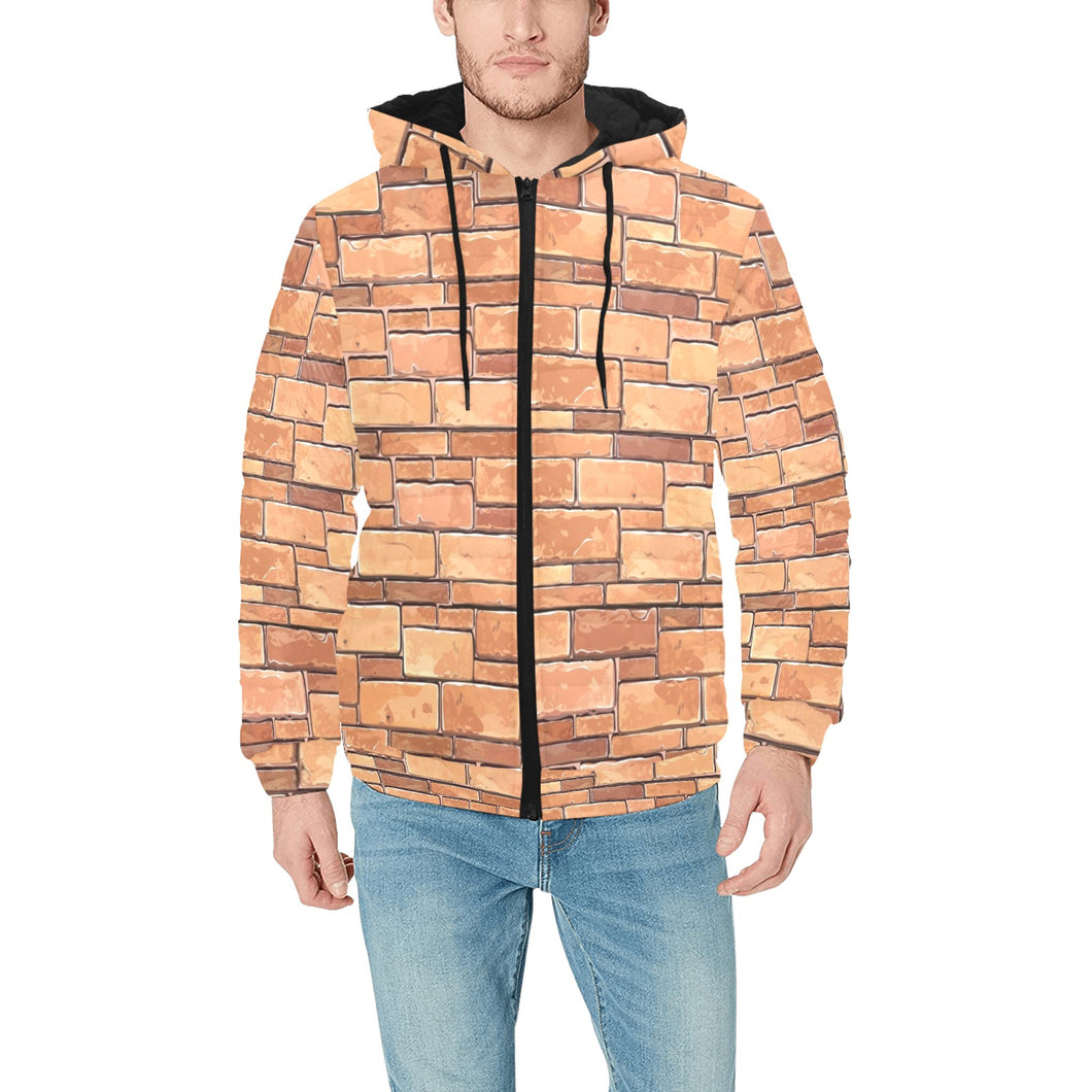 Brick Printed Pattern Print Design 04 Men's Padded Hooded Jacket