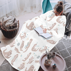 Cute sea otters pattern Blanket Robe with Sleeves