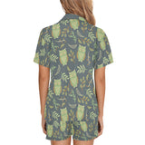 Cute owls leaves pattern Women's V-Neck Short Pajama Set