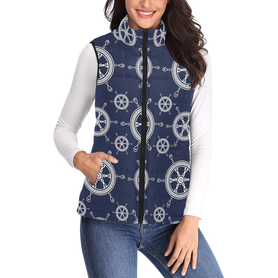 nautical steering wheel design pattern Women's Padded Vest