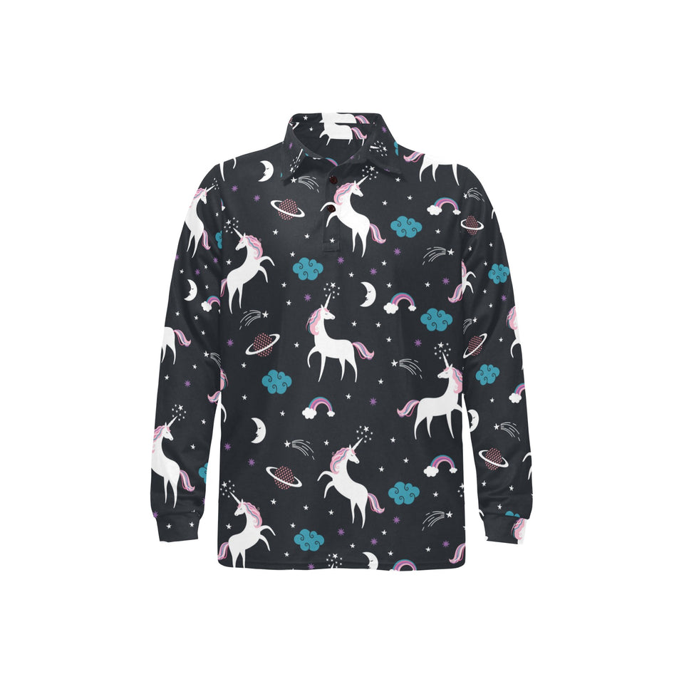 unicorn rainbows moon clound star pattern Men's Long Sleeve Polo Shirt