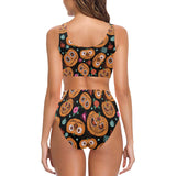 Pumpkin flowers spiderweb Halloween theme Chest Bowknot High Waisted Bikini Swimsuit