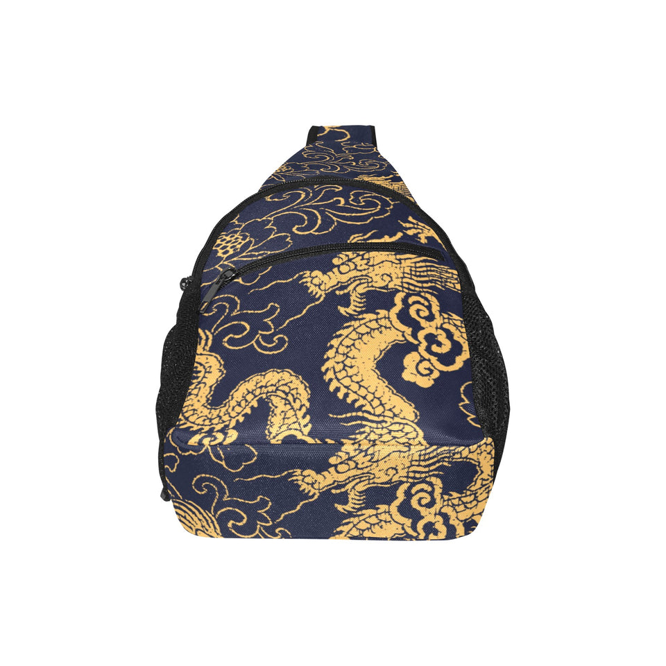 Gold dragon pattern All Over Print Chest Bag