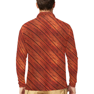 Wood Printed Pattern Print Design 03 Men's Long Sleeve Polo Shirt