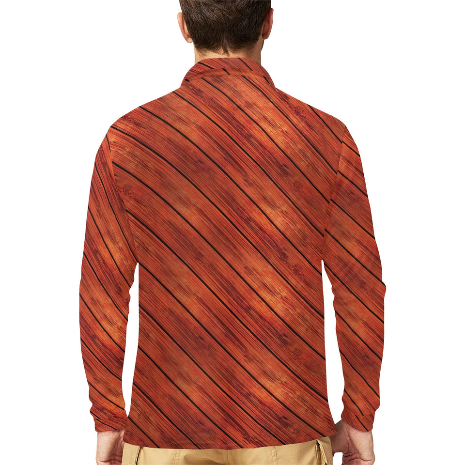Wood Printed Pattern Print Design 03 Men's Long Sleeve Polo Shirt