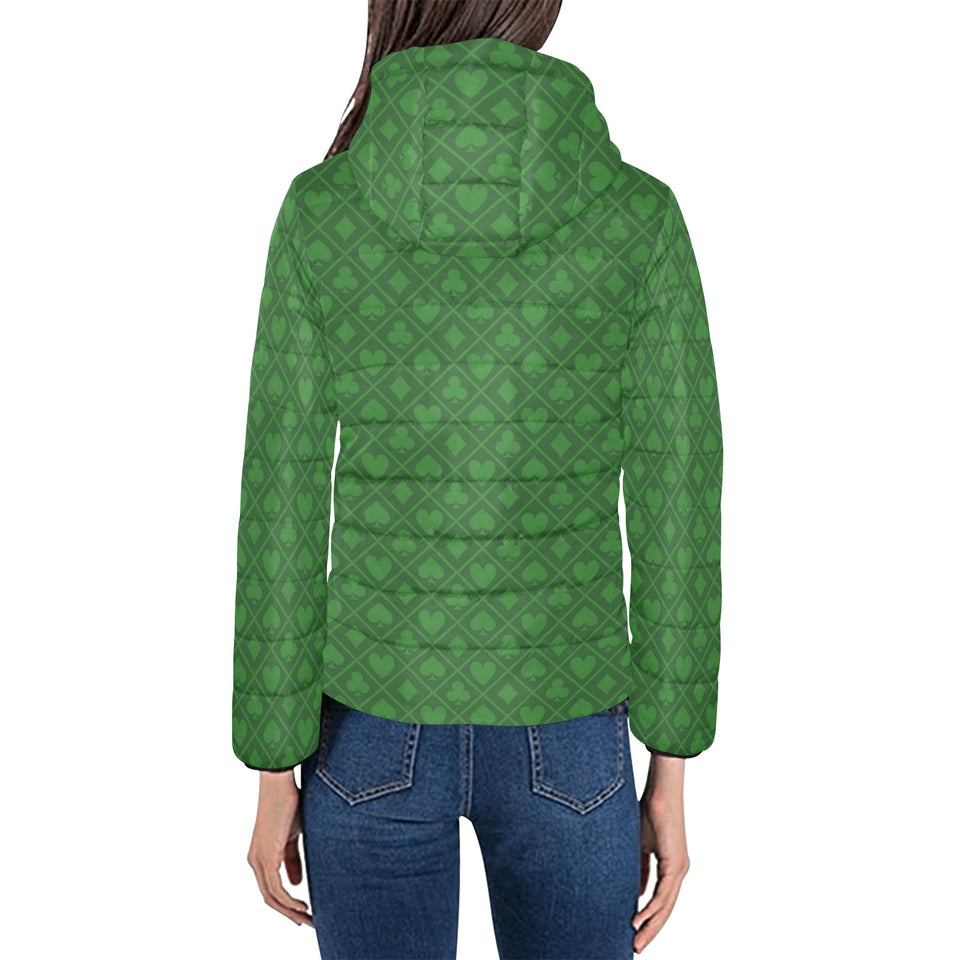 Casino Cards Suits Pattern Print Design 04 Women's Padded Hooded Jacket