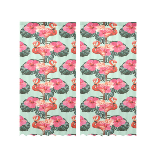 Beautiful flamingo tropical palm leaves hibiscus p Gauze Curtain