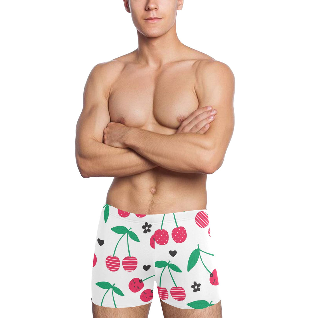 cherry pattern white background Men's Swimming Trunks