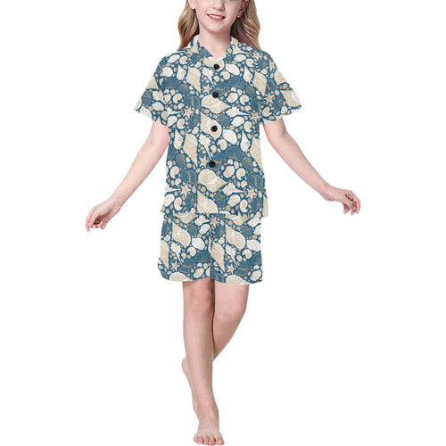 Sea turtle Polynesian Tribal design pattern Kids' Boys' Girls' V-Neck Short Pajama Set