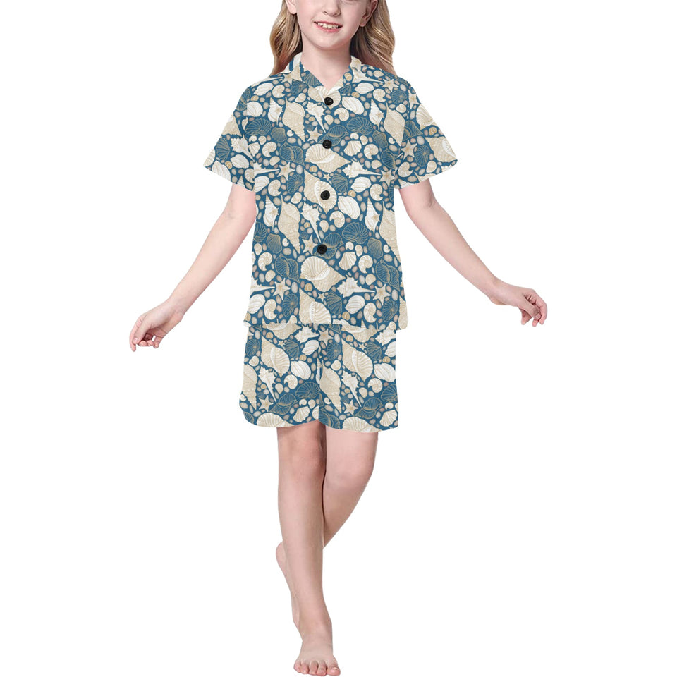 Sea turtle Polynesian Tribal design pattern Kids' Boys' Girls' V-Neck Short Pajama Set