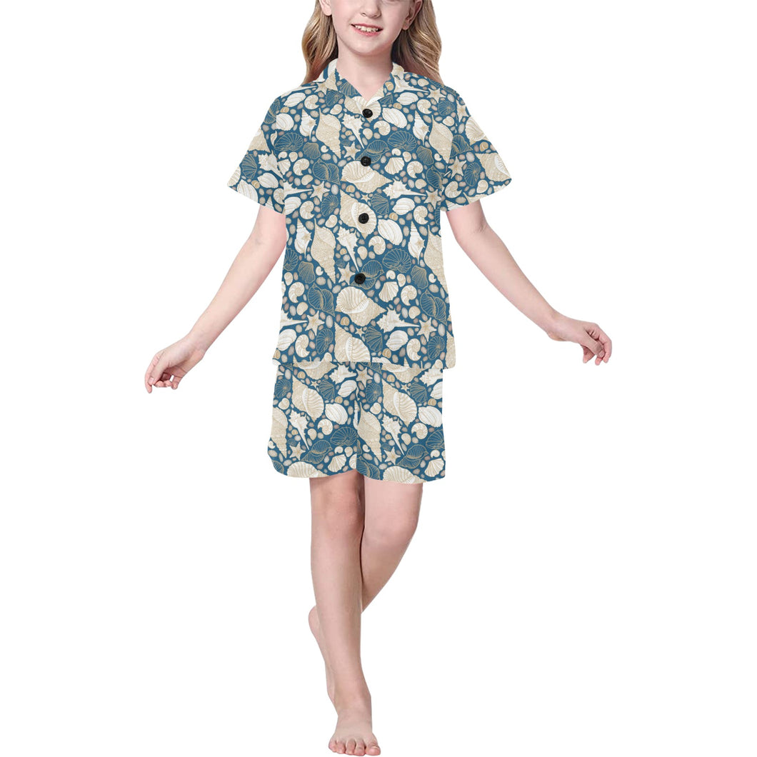 Sea turtle Polynesian Tribal design pattern Kids' Boys' Girls' V-Neck Short Pajama Set