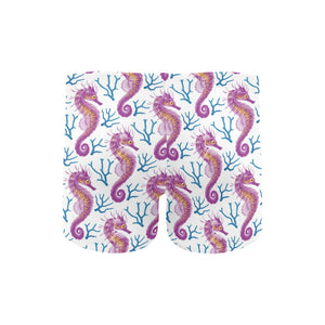 Purple seahorse blue coral pattern Men's Swimming Trunks
