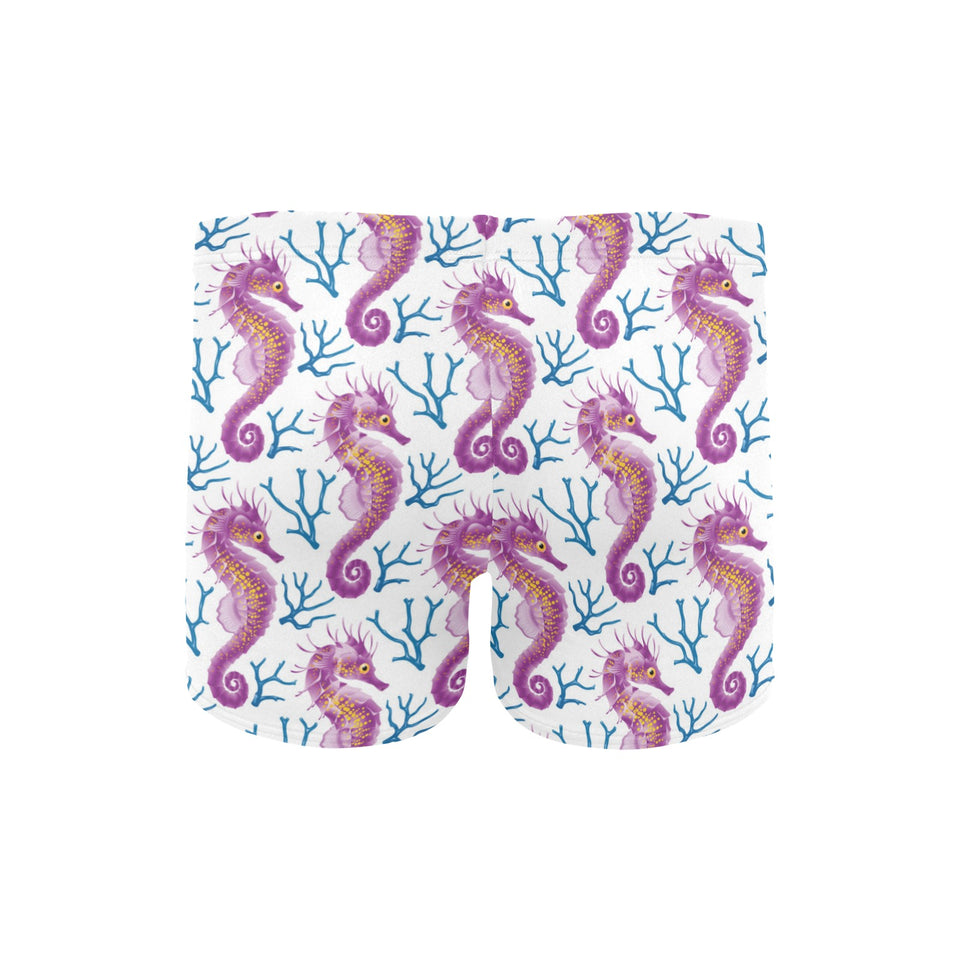 Purple seahorse blue coral pattern Men's Swimming Trunks