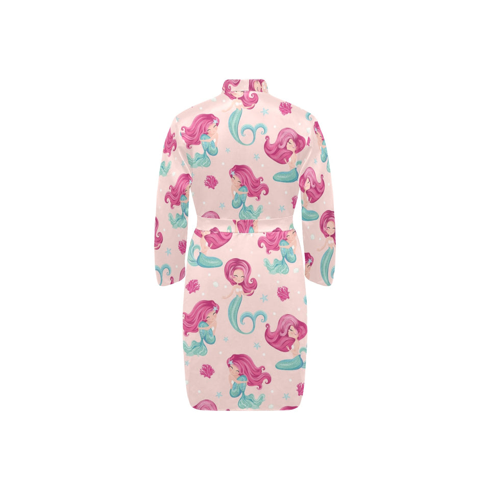 Cute little mermaid pattern Men's Long Sleeve Belted Night Robe