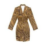 cacao beans tribal polynesian pattern background Women's Long Sleeve Belted Night Robe