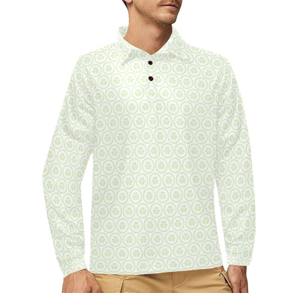 Cucumber pattern background Men's Long Sleeve Polo Shirt