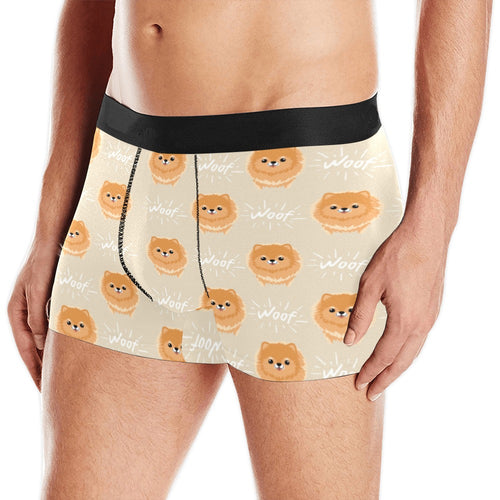 Cute brown pomeranian puppy on blue Men's All Over Print Boxer Briefs Men's Underwear