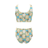 Bee honeycomb pattern Chest Bowknot High Waisted Bikini Swimsuit