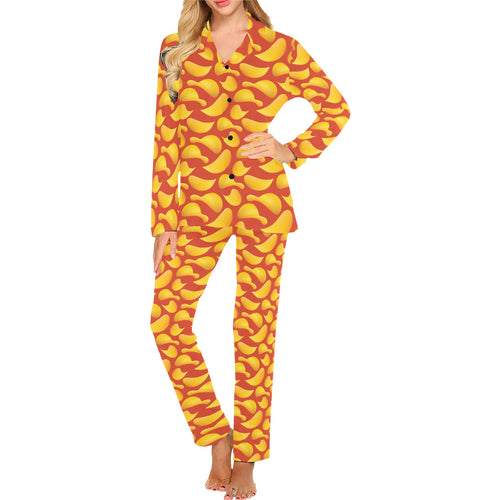 Potato Chips Pattern Print Design 05 Women's Long Pajama Set