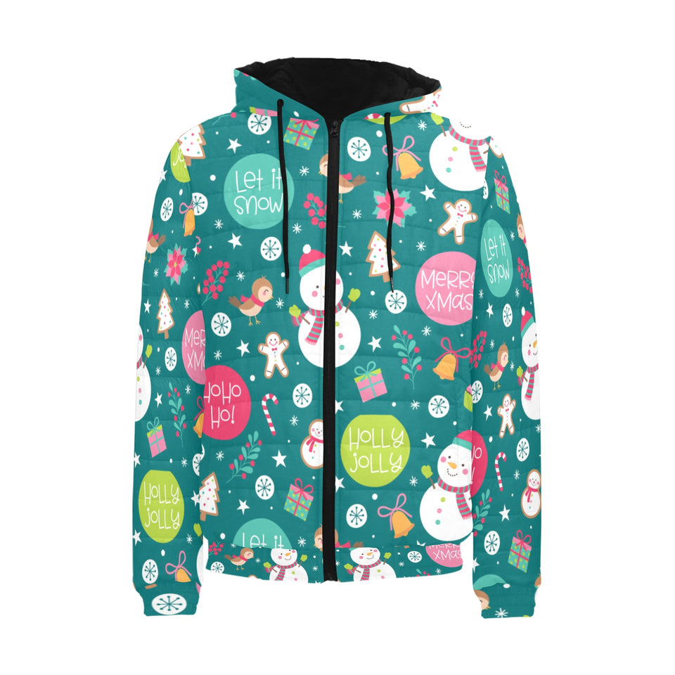 Snowman bird decorative elements christmas pattern Men's Padded Hooded Jacket