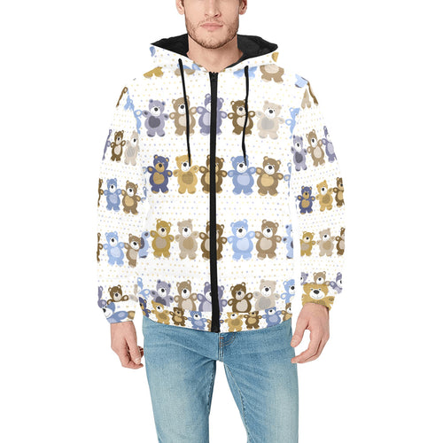 Teddy Bear Pattern Print Design 02 Men's Padded Hooded Jacket