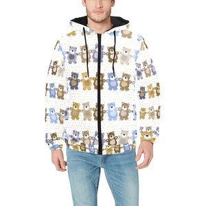 Teddy Bear Pattern Print Design 02 Men's Padded Hooded Jacket