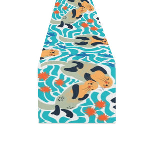 Cute sea otters fishe sea urchin pattern Table Runner
