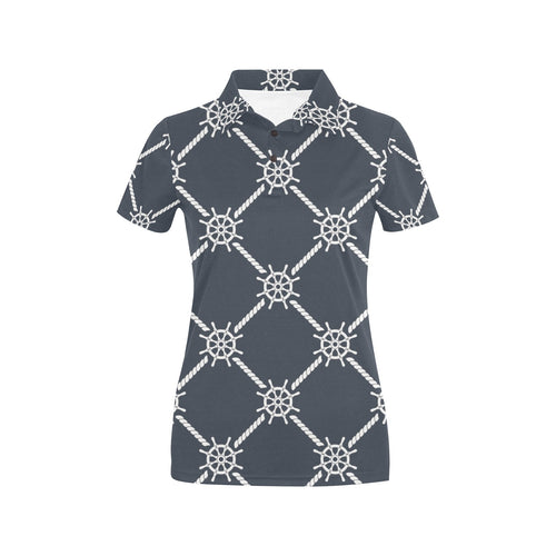 nautical steering wheel rope pattern Women's All Over Print Polo Shirt