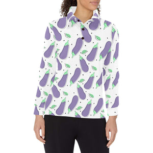 Eggplant Pattern Print Design 05 Women's Long Sleeve Polo Shirt