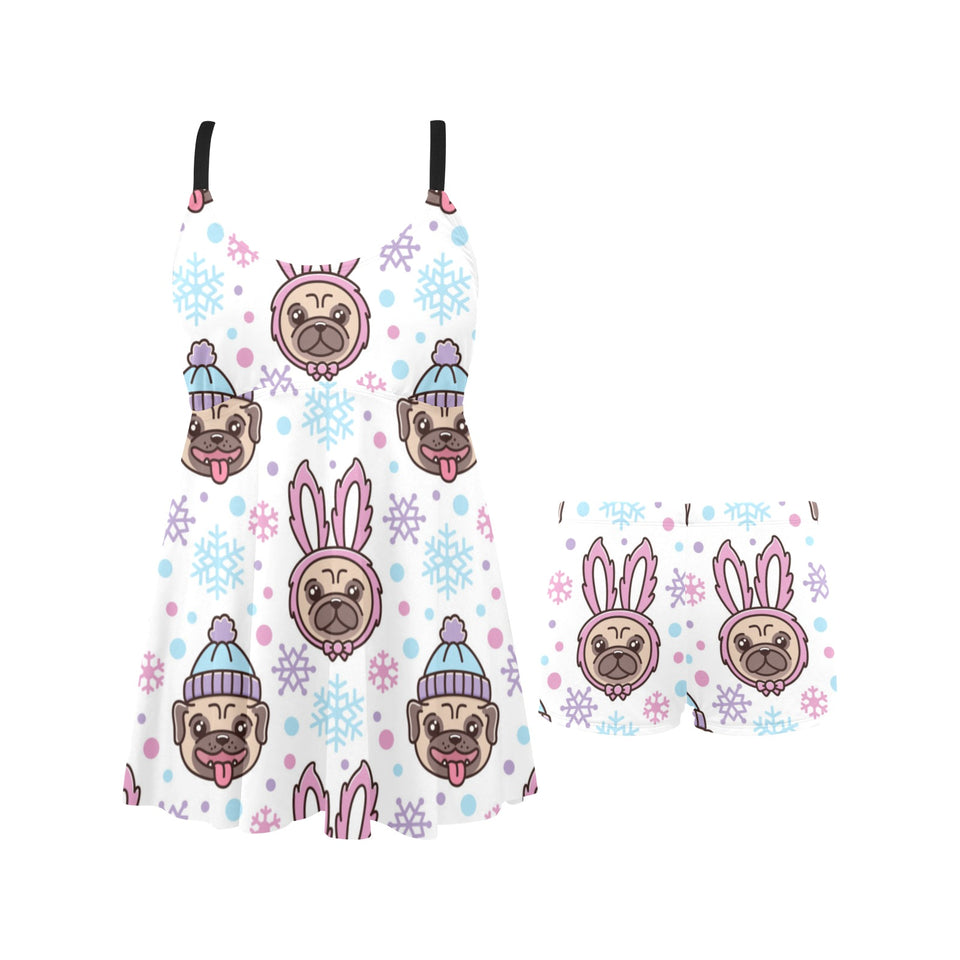 Cute pug hat rabbit costume pattern Chest Sexy Pleated Two Piece Swim Dress
