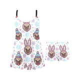 Cute pug hat rabbit costume pattern Chest Sexy Pleated Two Piece Swim Dress