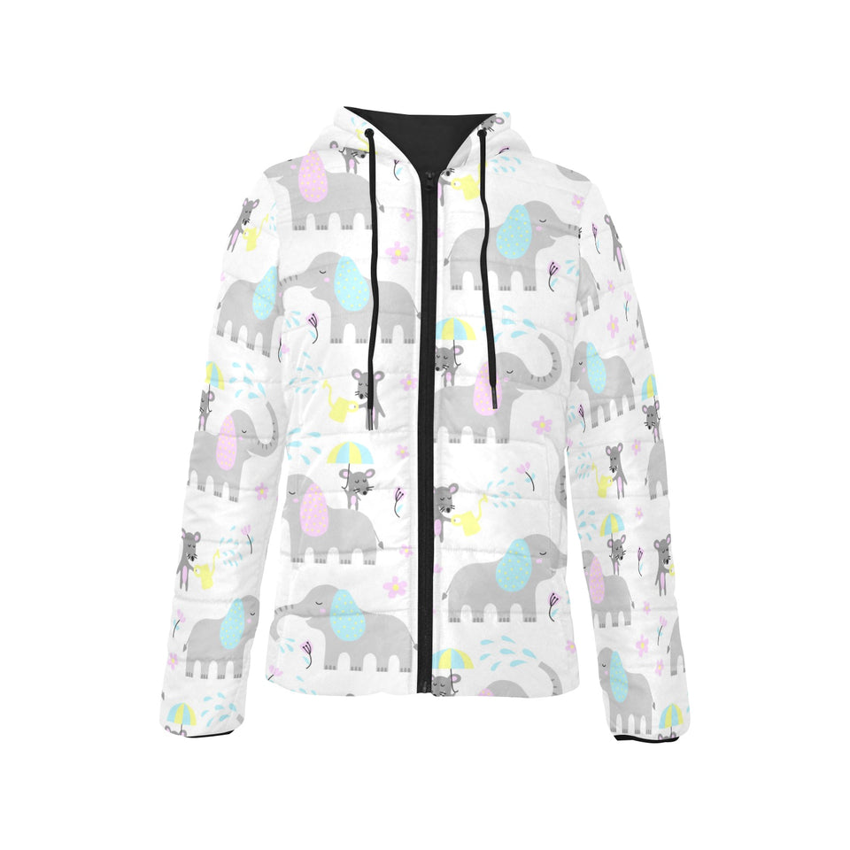 Cute elephant mouse pattern Women's Padded Hooded Jacket