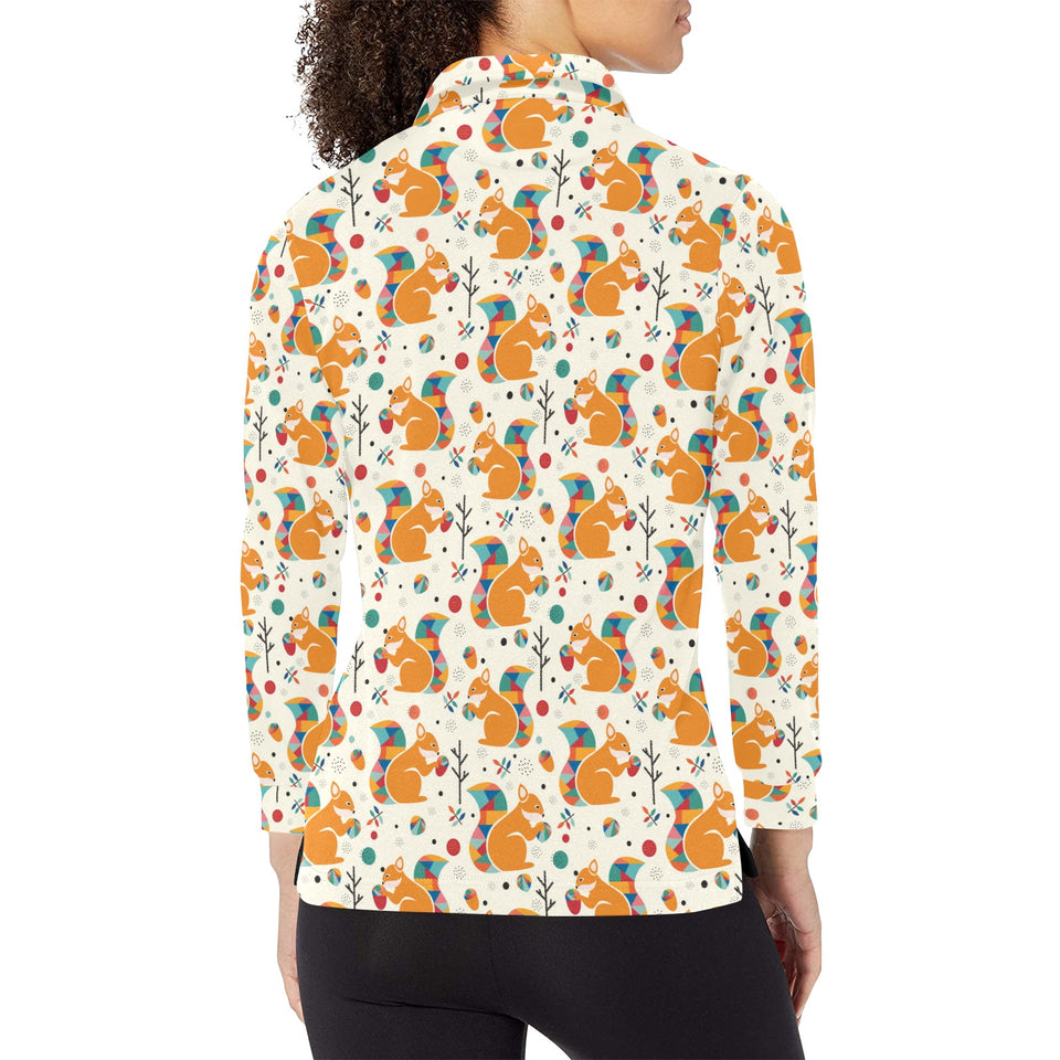 Squirrel Pattern Print Design 04 Women's Long Sleeve Polo Shirt