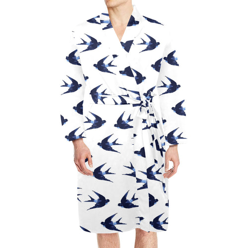 Swallow Pattern Print Design 03 Men's Long Sleeve Belted Night Robe