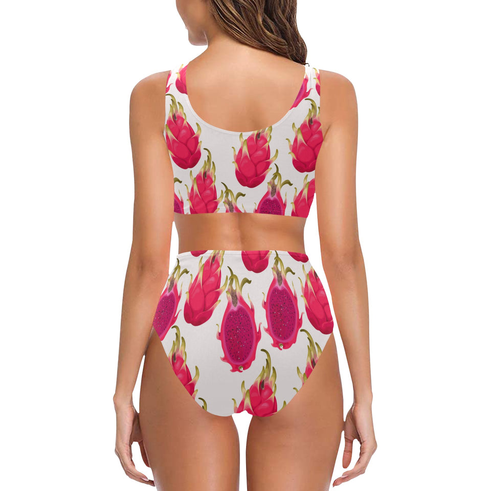 dragon fruits design pattern Chest Bowknot High Waisted Bikini Swimsuit