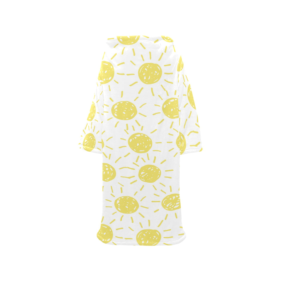 hand drawn sun pattern Blanket Robe with Sleeves