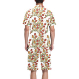 Red tulips and daffodils pattern Men's V-Neck Short Pajama Set