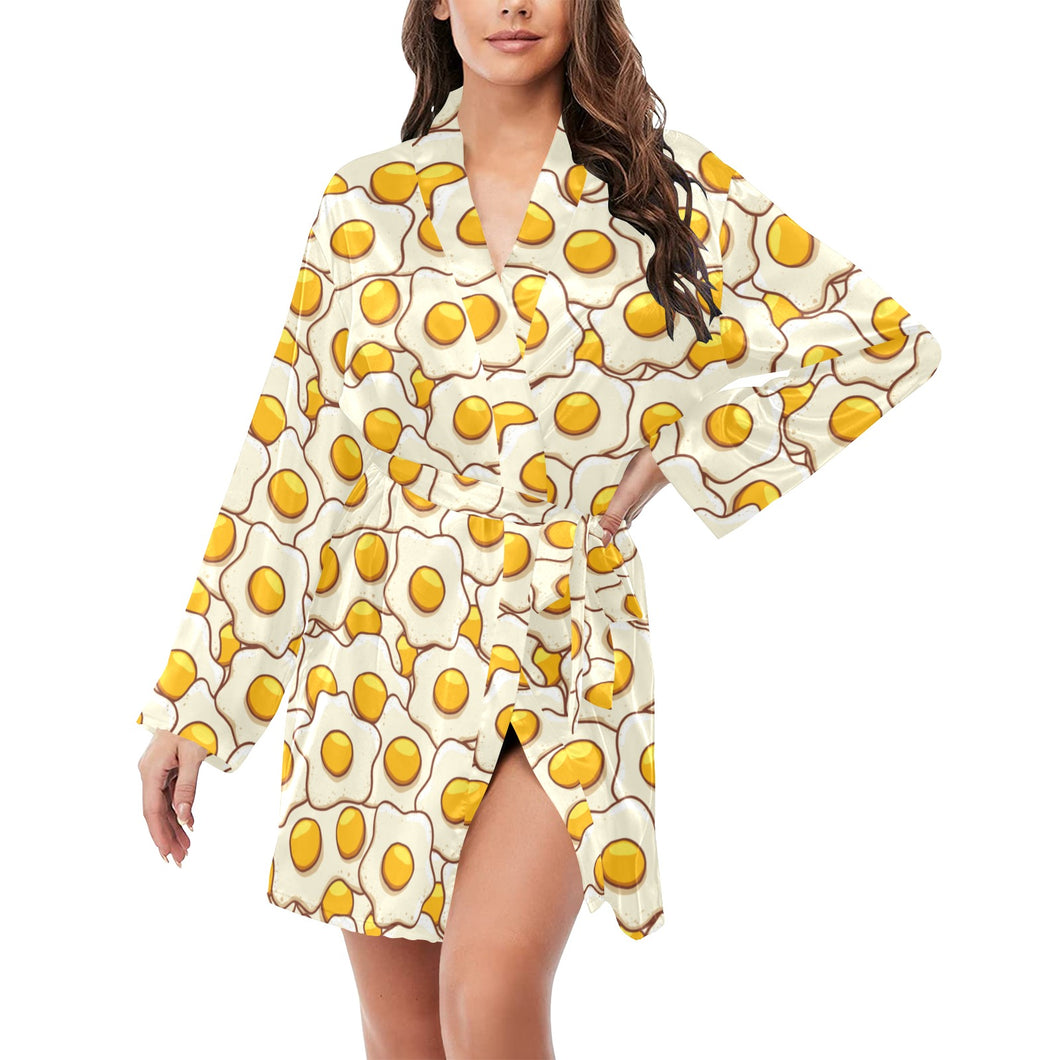 Fried Eggs Pattern Print Design 02 Women's Long Sleeve Belted Night Robe