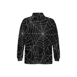 Spider web pattern Black background white cobweb Men's Long Sleeve Polo Shirt