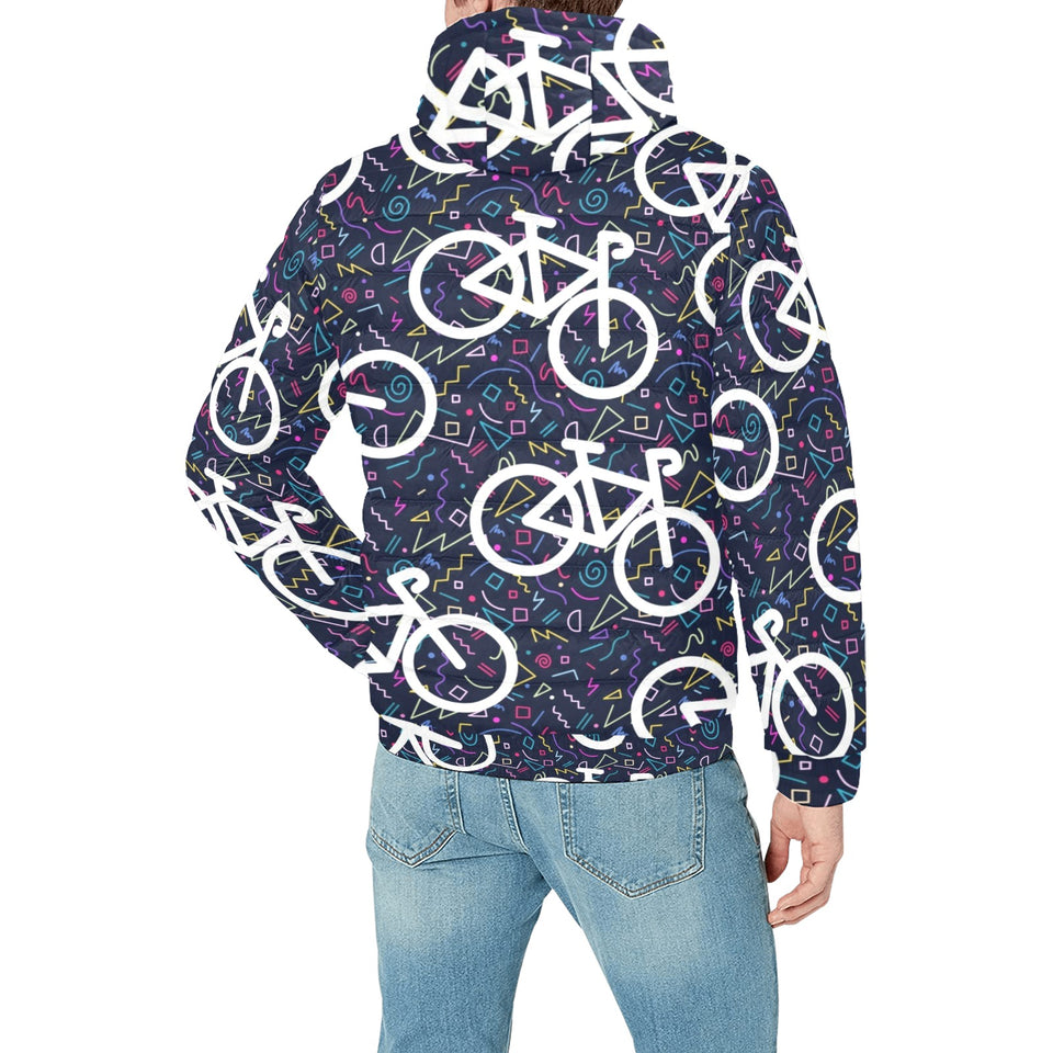 Bicycle Pattern Print Design 03 Men's Padded Hooded Jacket