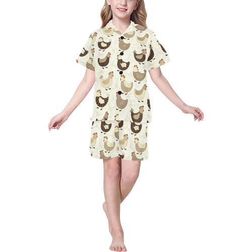Cute rooster chicken cock Kids' Boys' Girls' V-Neck Short Pajama Set