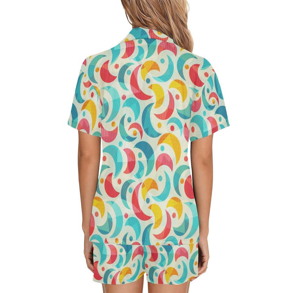 Colorful moon pattern Women's V-Neck Short Pajama Set
