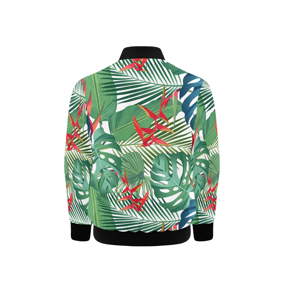 heliconia palm and monstera leaves pattern Kids' Boys' Girls' Bomber Jacket