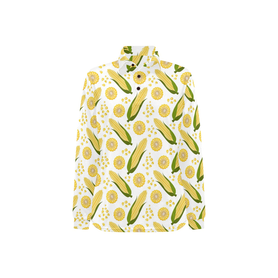 Corn Pattern Print Design 05 Women's Long Sleeve Polo Shirt