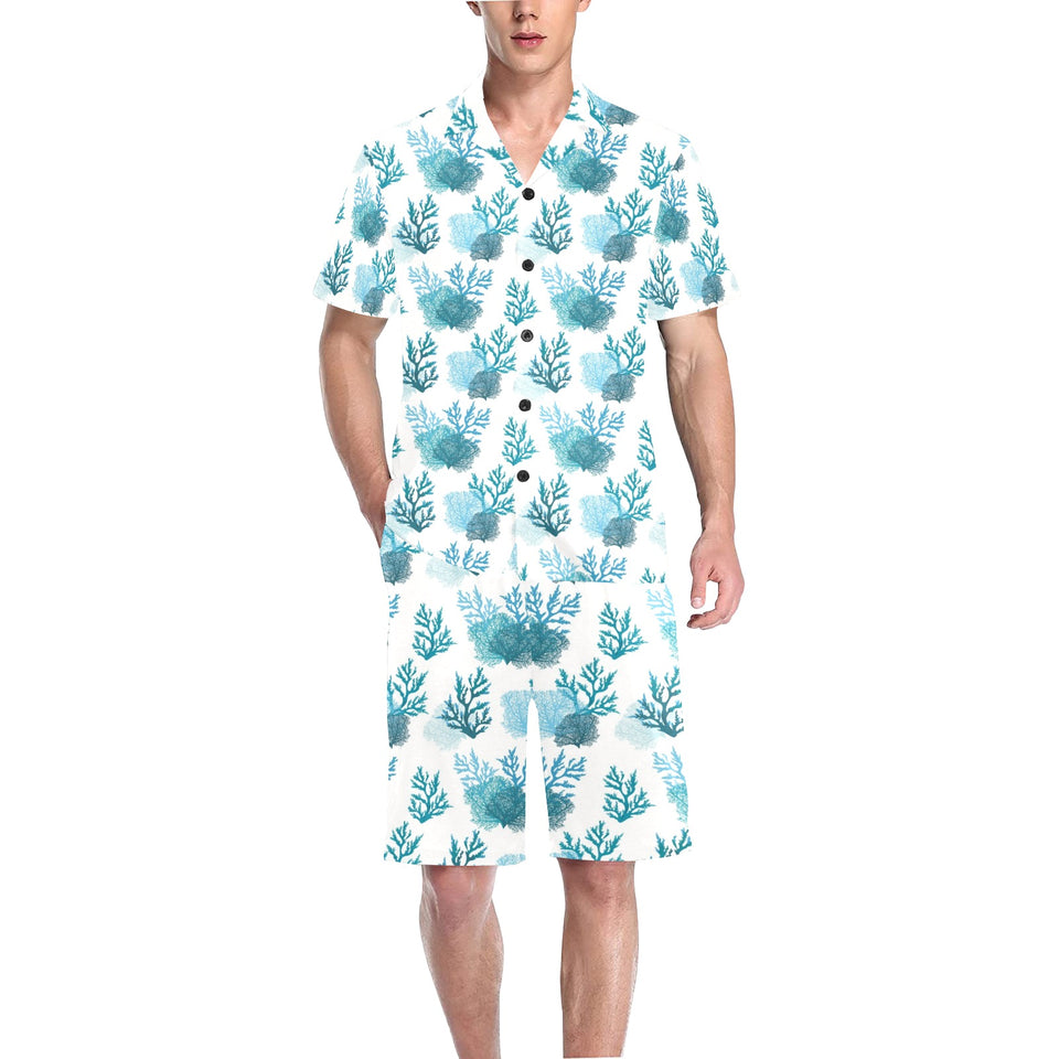 Coral Reef Pattern Print Design 04 Men's V-Neck Short Pajama Set