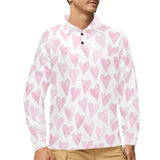 Watercolor pink heart pattern Men's Long Sleeve Polo Shirt