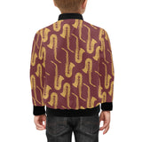 Hand drawn gold saxophone red background Kids' Boys' Girls' Bomber Jacket